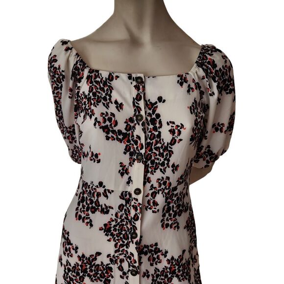 Ophelia Roe Dress White Floral Button Front 1/2 Sleeve Square Neck Off Shoulder - Picture 3 of 12